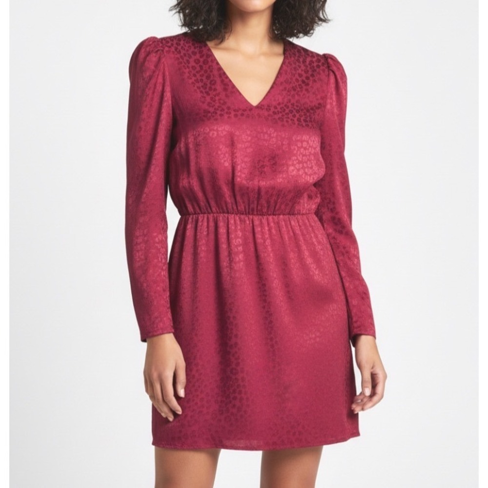 PARIS ATELIER & OTHER STORIES Maroon Leopard Jacquard SILKY BLOUSON DRESS sz 6